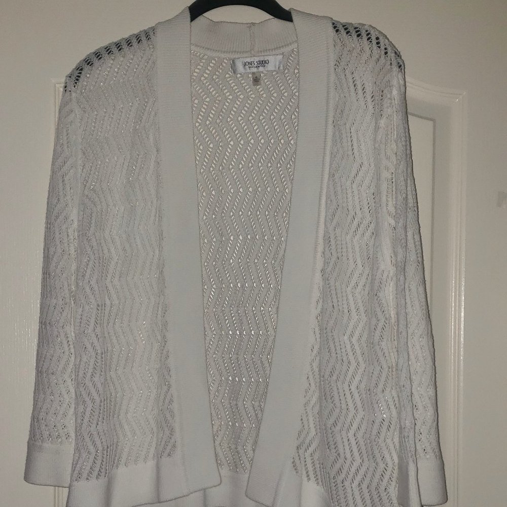 Women's Jones Studio Separates Size XL White Knitted Open Front Cardigan Sweater